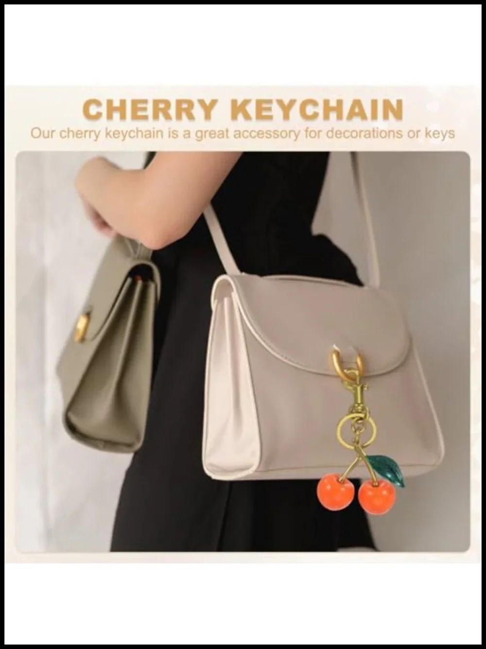 Cute Cherry Keychain with Key Ring and Clip - Metal Resin Keychain Decorative